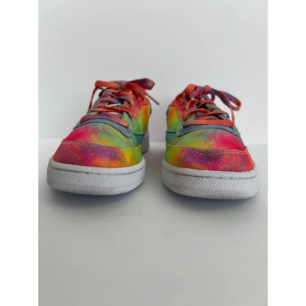 Reebok Club C 85 Unisex Pride Rainbow Tie Dye Canvas Sneakers Men 8/ Women 9.5
